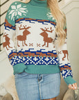 Christmas Reindeer Snowflake Colorblock Turtleneck Sweater