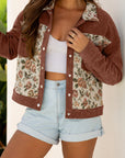Floral Patchwork Ribbed Corduroy Shirt Jacket
