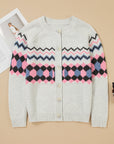 Stripe Geometric Button-Up Sweater Cardigan