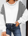 Stripe Colorblock Patchwork Contrast Stitch Sweatshirt