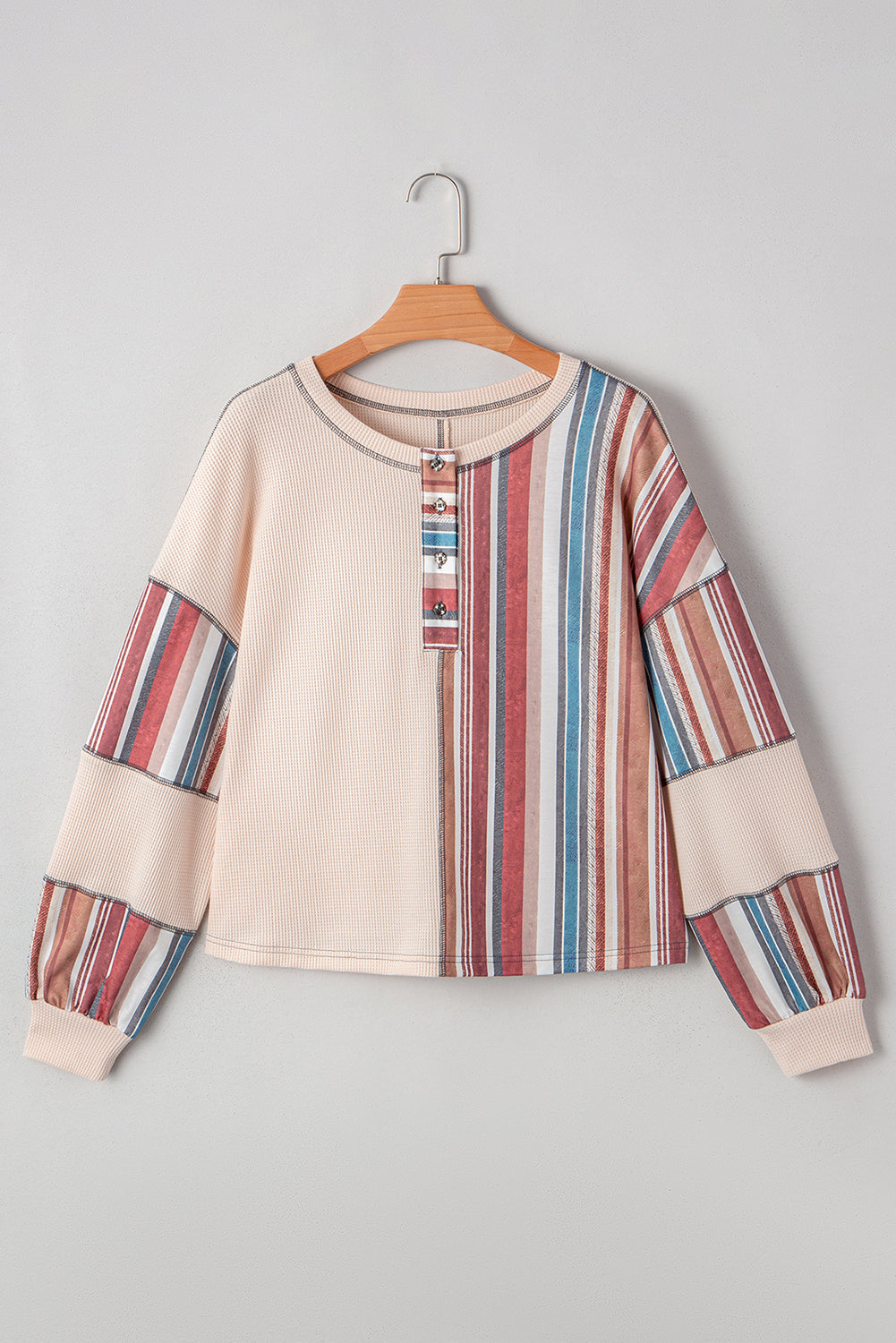 Elizabeth Striped Waffle Exposed Seam Casual Knit Top