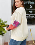 Plus Size Plaid Patchwork Long Sleeve Exposed Seam Top