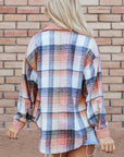 Plaid Corduroy Patchwork Pocketed Shacket