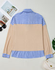 Plus Size Stripe Contrast Trim Waffle Knit Collared Top