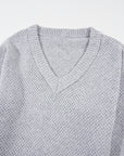 Solid Eyelet V-Neck Drop Shoulder Sweater