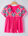 Zayla Embroidered Tassel Tie V Neck Blouse