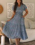 Helena Shirred Short Puff Sleeve Maxi Dress