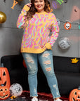 Plus Size Leopard Ribbed Trim Crewneck Sweater