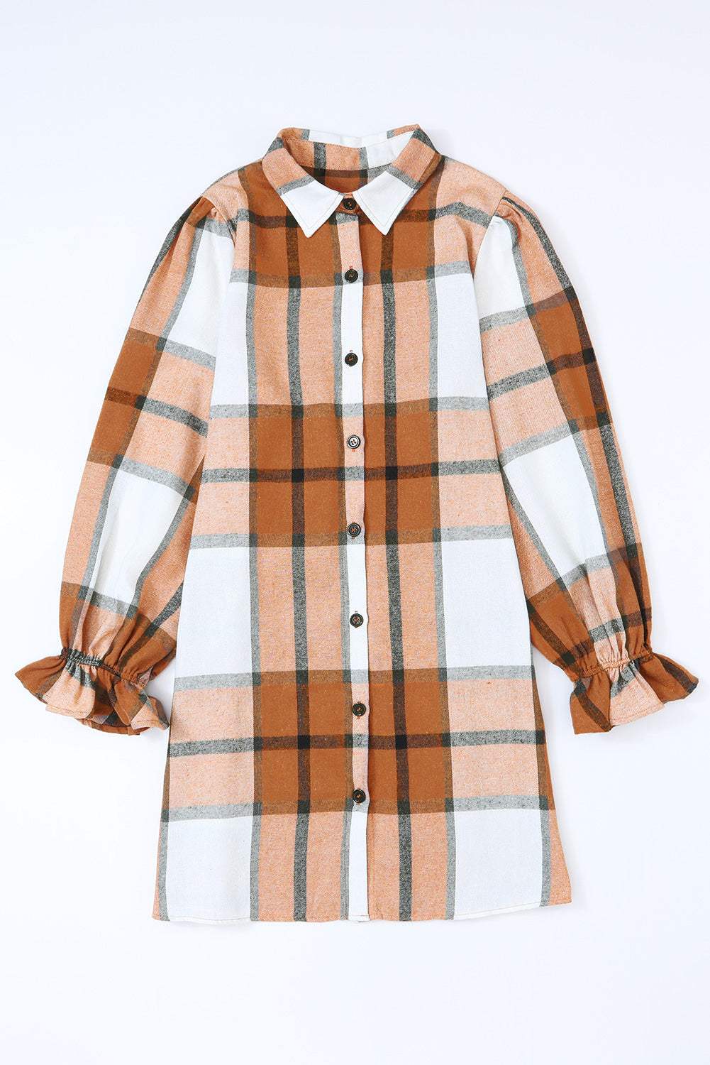 Plaid Ruffle Sleeve Shirt Dress