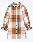 Plaid Ruffle Sleeve Shirt Dress