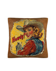 Vintage Cowgirl Howdy Throw Pillow 18 x 18 Made in America