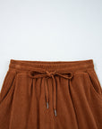 Solid Corduroy Drawstring Elastic Waist Pants