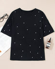 Demi Pearl Beaded Drop Shoulder Crewneck Top