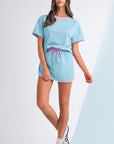 Colorblock Edge Drop Shoulder T Shirt and Skort Set