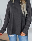 Waffle Knit Patchwork Long Sleeve Top