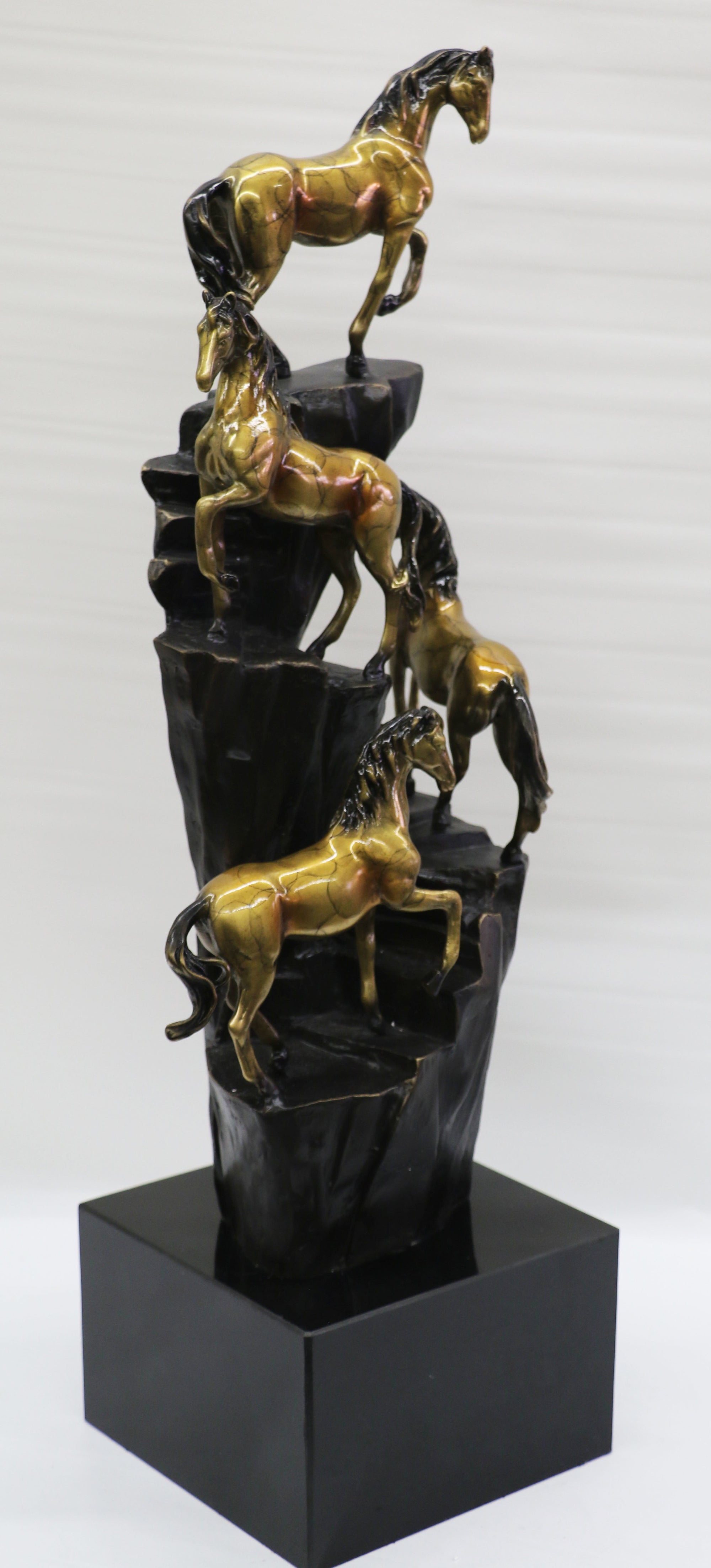 Hand Made Limited Edition four Galloping Horses Mustangs Bronze Sculpture Figure