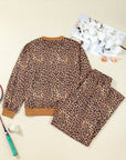 Leopard Bow Embroidered Pullover and Pants Set