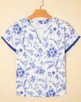 Floral Ric-Rac Short Sleeve Blouse