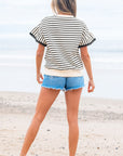 Naya Scallop Lace Trim Ruffle Short Sleeves Top