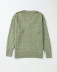 Solid Eyelet V-Neck Drop Shoulder Sweater