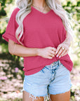 Siena Textured Rolled Sleeve V Neck Tee