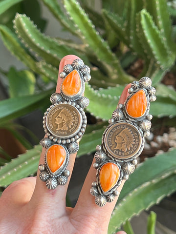 Apache Sterling Silver, Spiny Oyster and Indian Head Penny Rings by Rosella Paxson