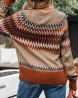 Western Aztec Geometric Colorblock Crewneck Sweater