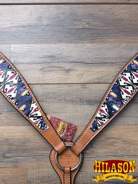 HILASON Western  Horse Leather Headstall &amp; Breast Collar Tack Set Aztec