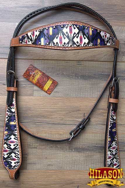 HILASON Western  Horse Leather Headstall &amp; Breast Collar Tack Set Aztec