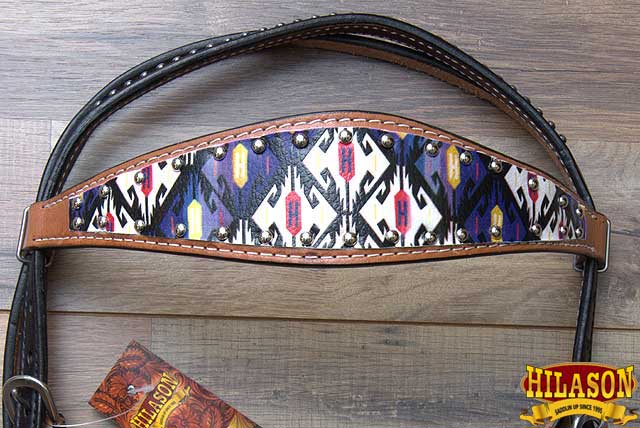HILASON Western  Horse Leather Headstall &amp; Breast Collar Tack Set Aztec