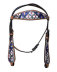 HILASON Western  Horse Leather Headstall & Breast Collar Tack Set Aztec