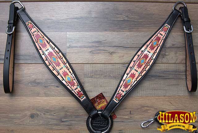 Hilason Horse Leather Bridle Headstall Breast Collar Black Aztec Painted