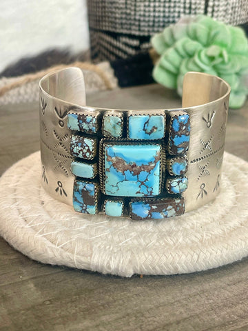 Handmade Golden Hills Turquoise & Sterling Silver Cuff Bracelet