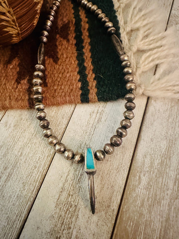 Vintage Navajo Turquoise & Sterling Silver Beaded Necklace-Unique Craftsmanship