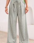 Solid Tied High-Waist Pleated Sweatpants