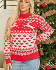 Christmas Reindeer and Heart High Neck Sweater