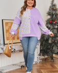 Plus Size Stripe Patchwork Buttoned Drop Shoulder Pullover