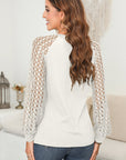 Lace Patchwork Raglan Sleeve Pleated Top