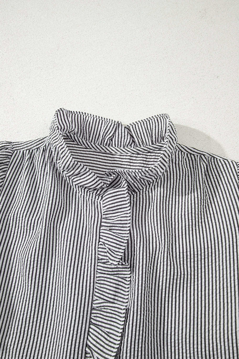 Stripe Ruffle Bubble Sleeve Shirt