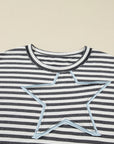Plus Size Stripe Star Stitch Long Sleeve Top