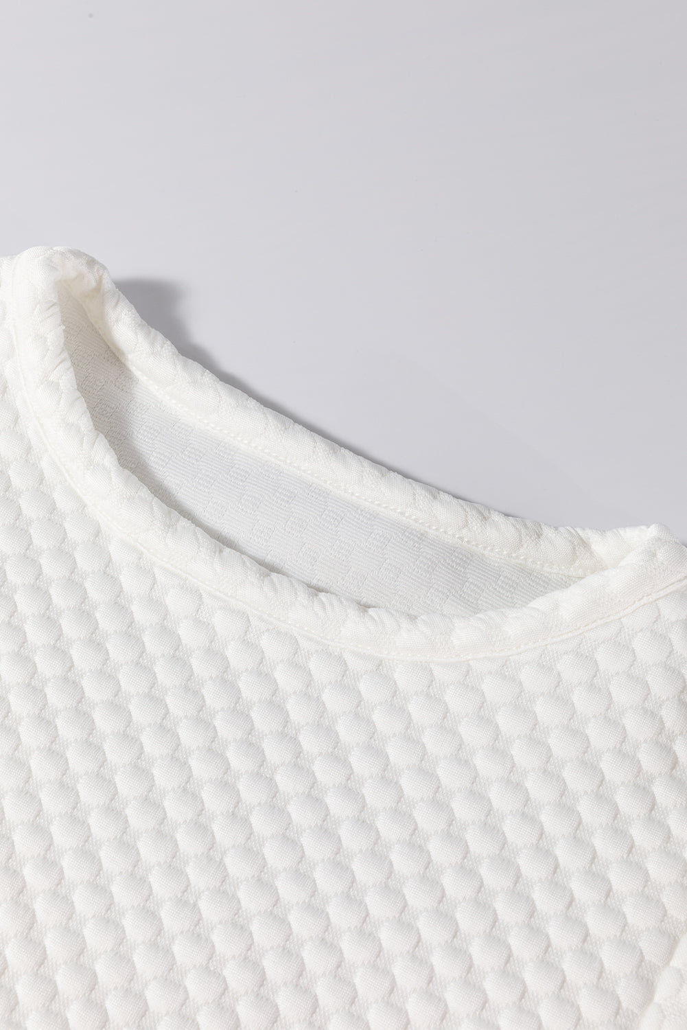 Solid Textured Round Neck Puff Sleeve Blouse