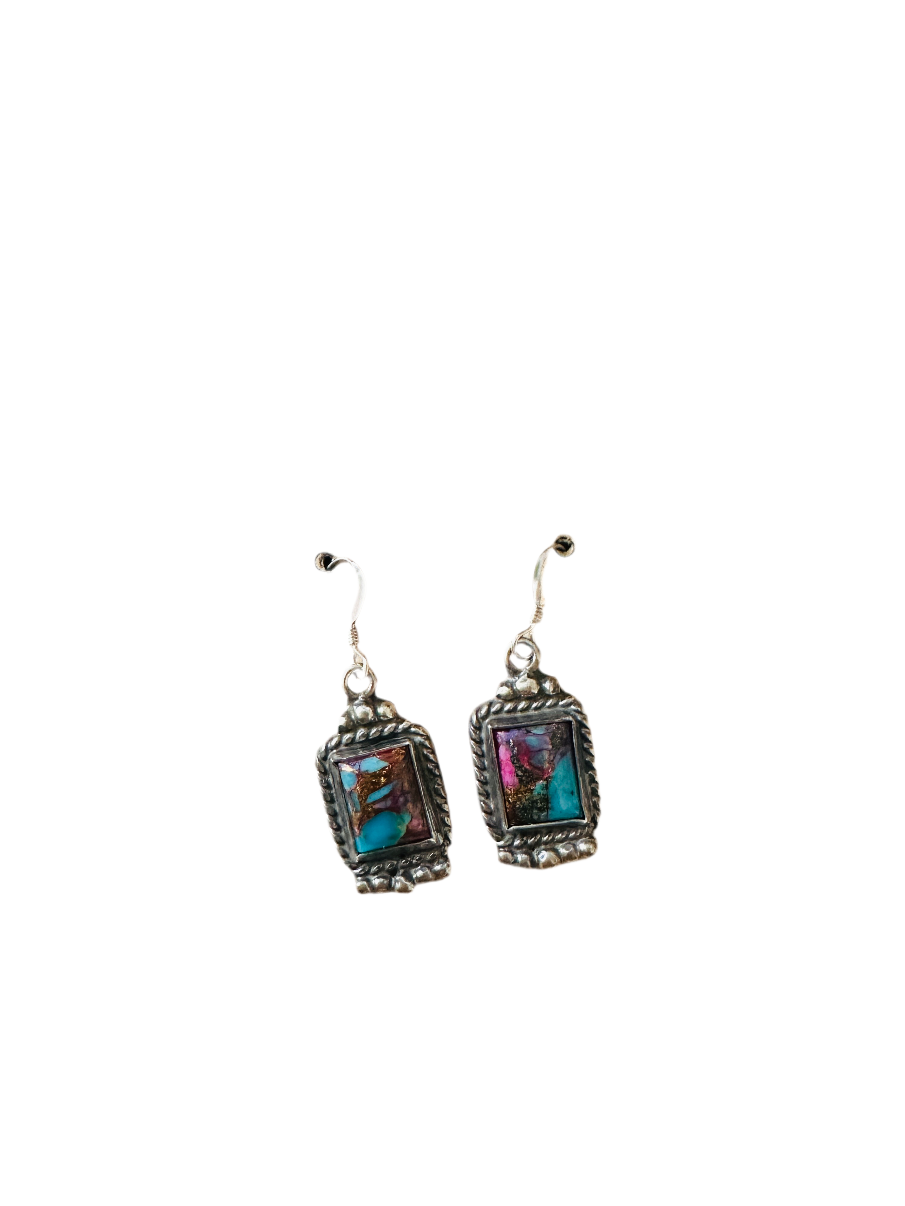 Navajo Sterling Silver & Pink Dream Mojave Dangle Earrings