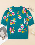 Floral Knit Crewneck Short Sleeve Top