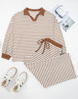 Plus Size Stripe V-Neck Pullover and Drawstring Pants Set