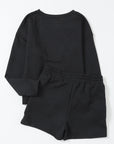 Textured Long Sleeve Top and Drawstring Shorts Set