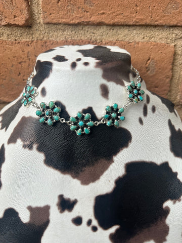 Cassidy Handmade Sterling Silver Turquoise Flower Choker Signed Nizhoni