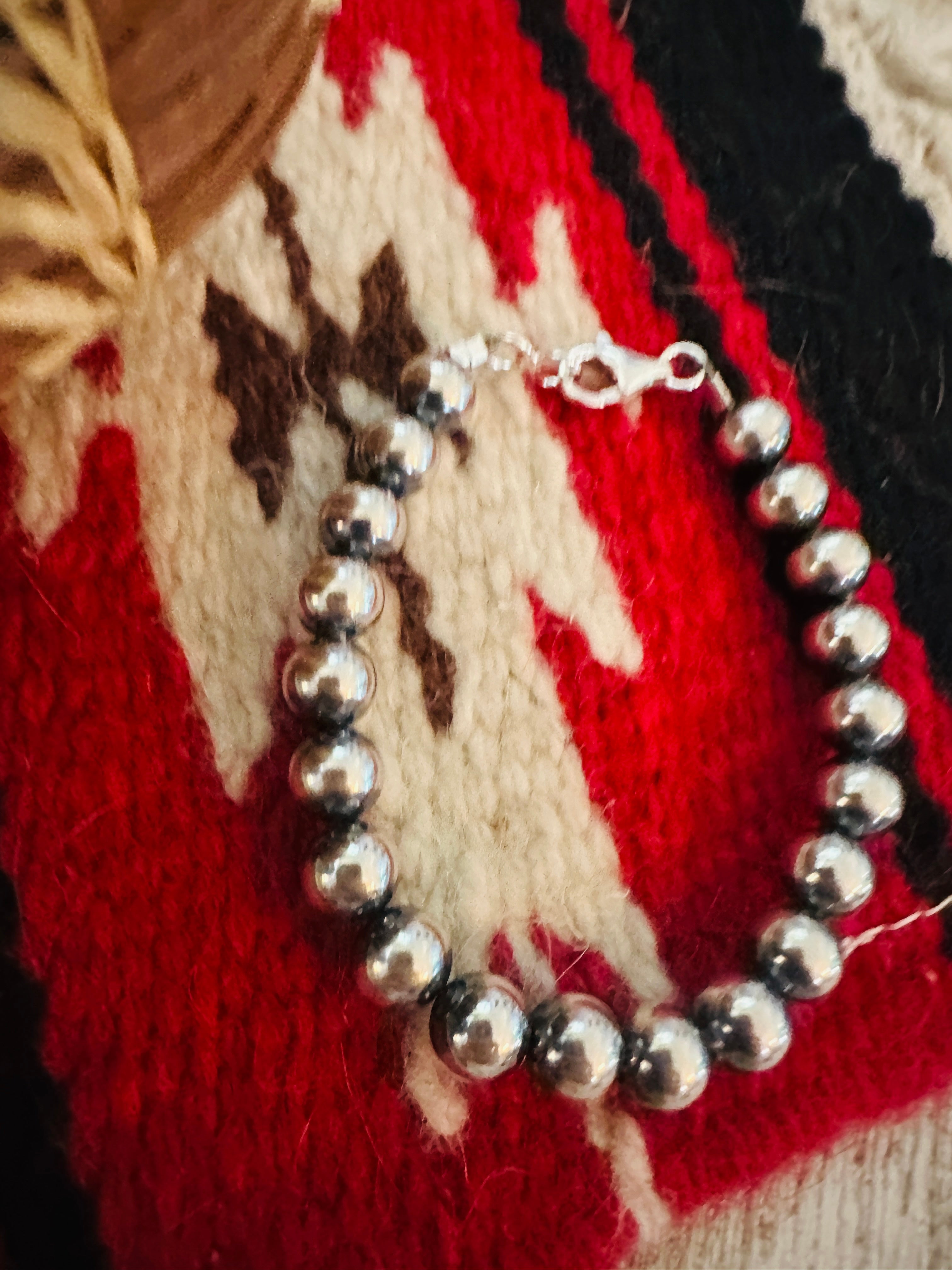 Navajo Sterling Silver 8mm Pearl Beaded Bracelet - Everest Ranch