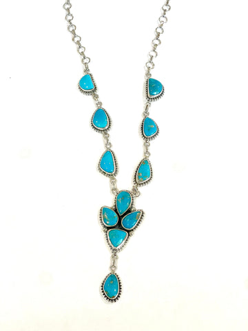Handmade Sterling Silver Sonoran Mountain Turquoise Lariat Necklace