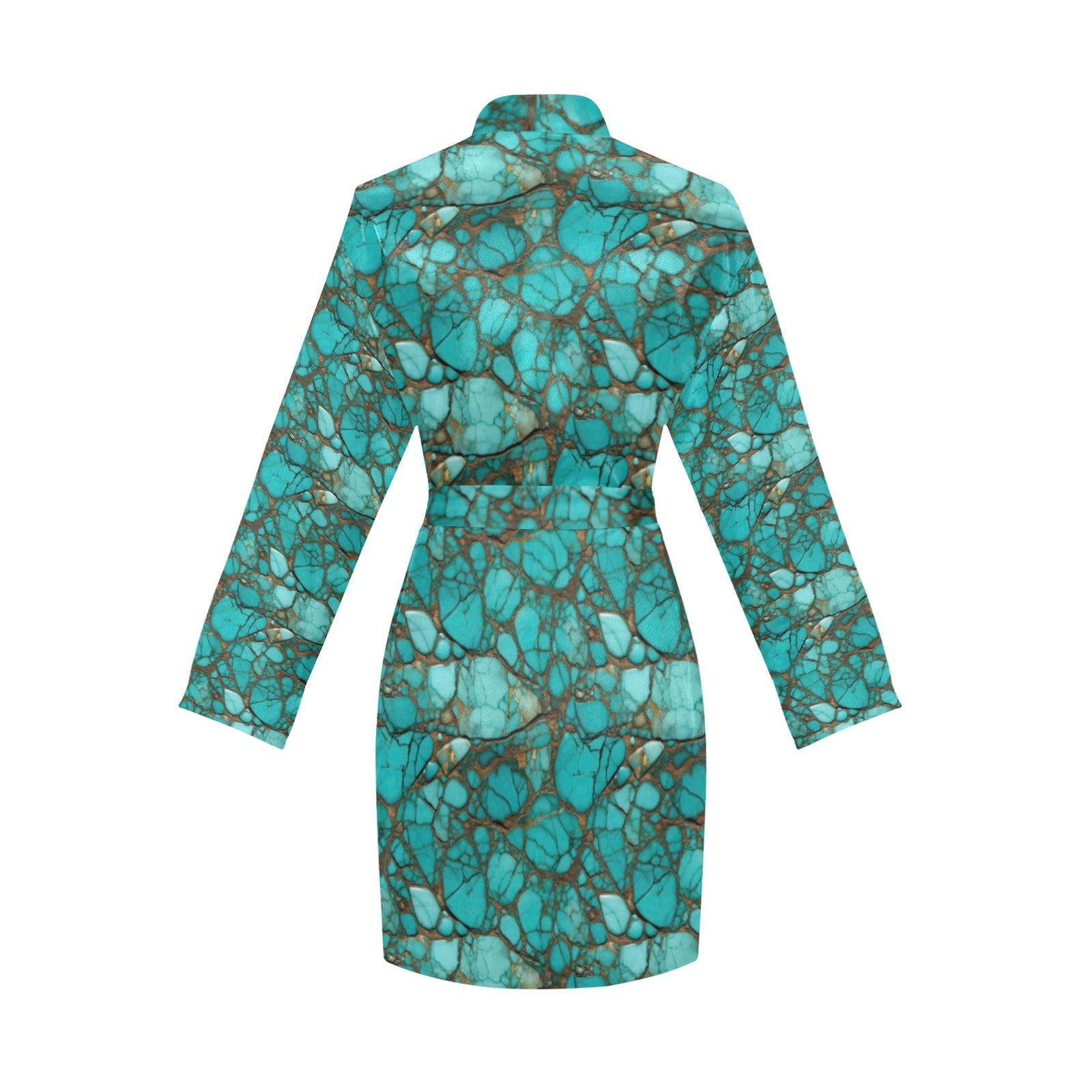 All Turquoise Women&#39;s Long Sleeve Belted Satin Feel Dressing Lounge Robe