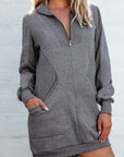 Solid Ribbed Patchwork Pocketed Sweatshirt Dress